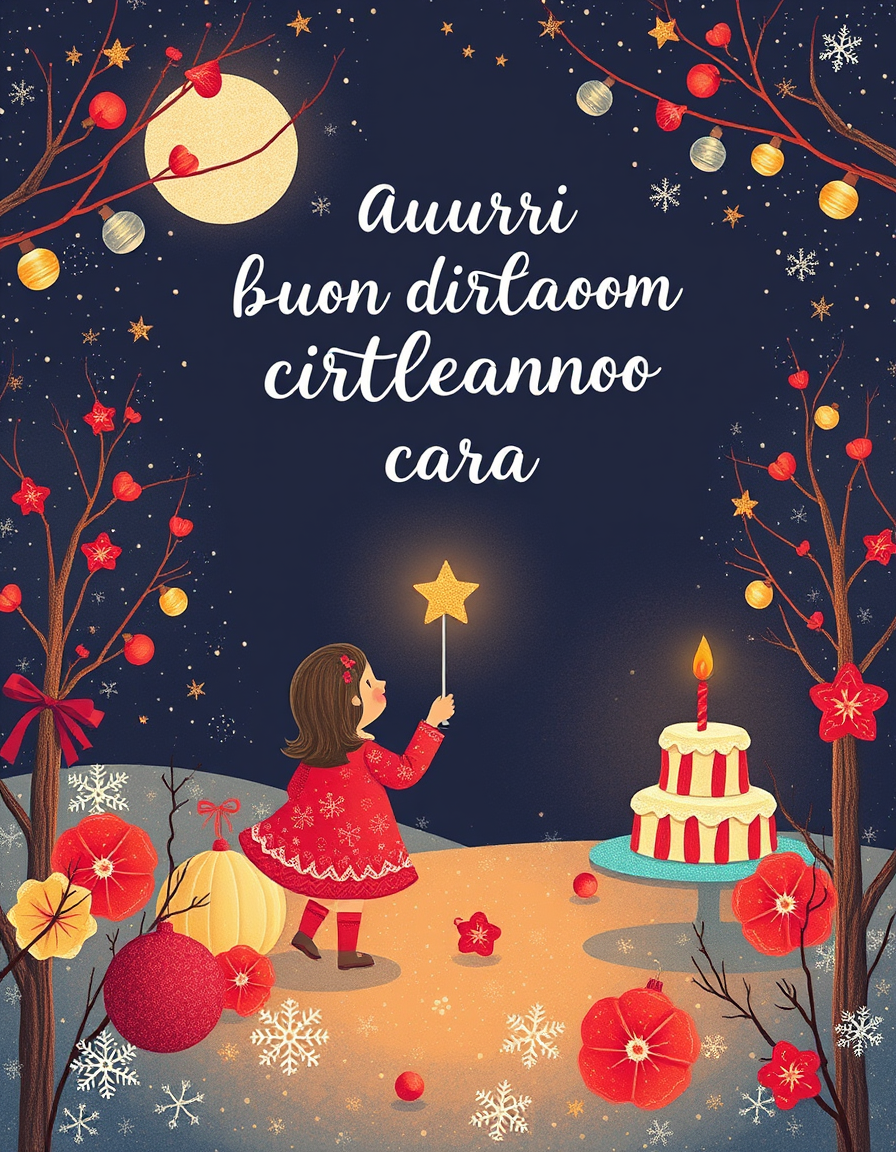 Greeting Cards idea: greeting card design, warm illustration, space for message, auguri di buon compleanno cara fanciulla! , printable greeting card