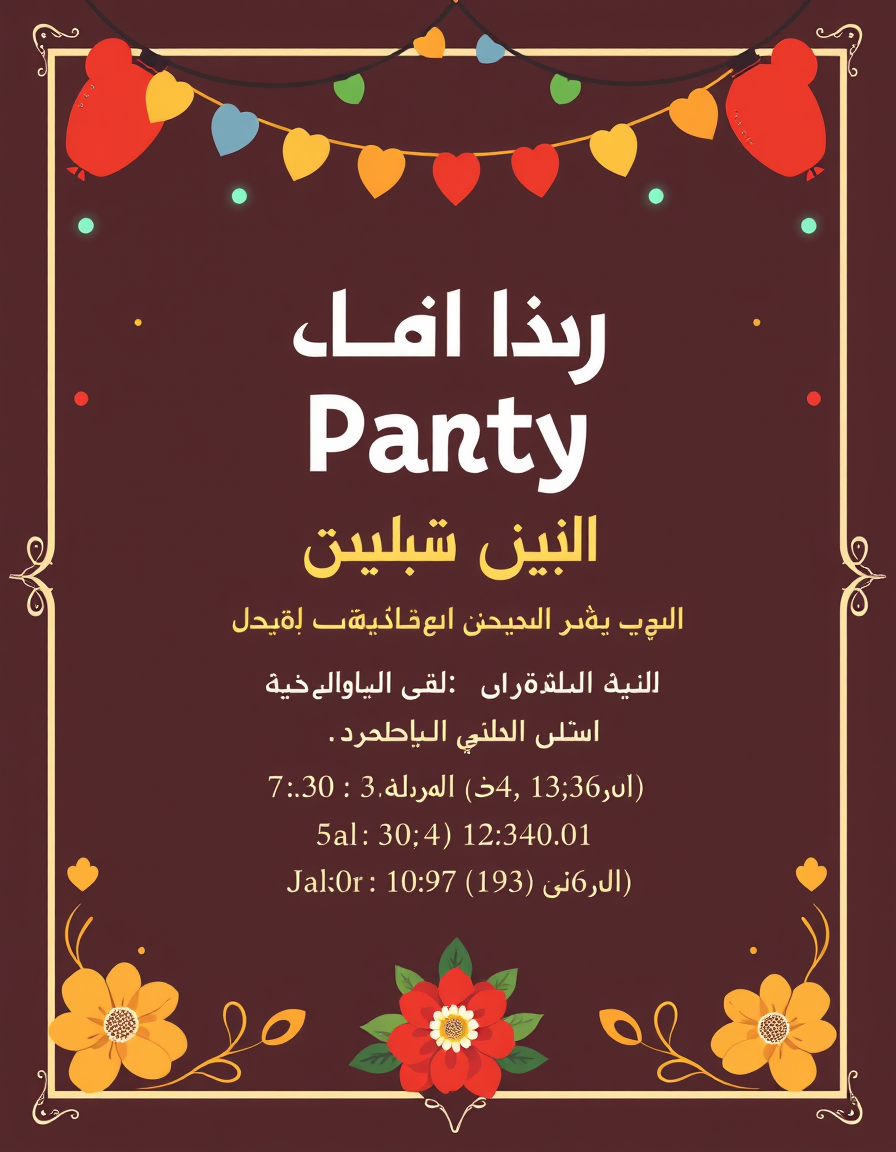 Invitation idea: party invitation design, festive layout, decorative border, space for event details, بطاقة دعوة لحفلة عيد ميلاد أطفال بطابع الديناصورات ورسوم مرحة لها