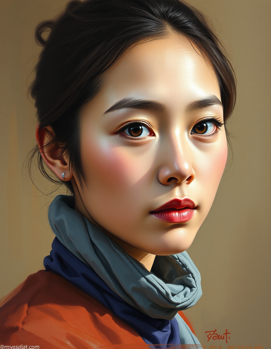 Portrait Into Paintings idea: painted portrait from photo, preserve face identity, flattering painterly lighting, モンゴル人の偉人 男性 画像荒い 白黒 , fine art portrait, soft brushwork, natural s
