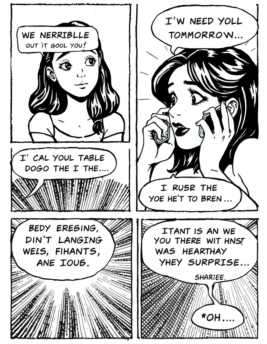 Comic Art idea created from the prompt: comic art, bold ink lines, halftone shading, dynamic composition, A girl receives a message from her boyfriend: “We need to talk tomorrow.”