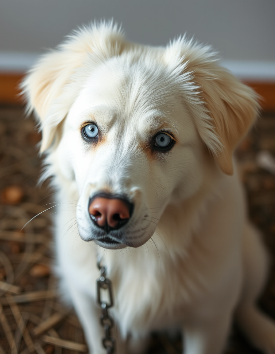Main painting studio: Beautiful big girl with white hair and white eyes
