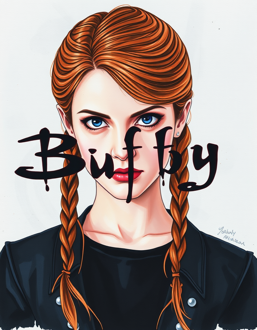 Main painting studio: i want to make a painting that is buffy the vampire slayer themed but more focused on willow. i want the words buffy the vampires layer in the middle