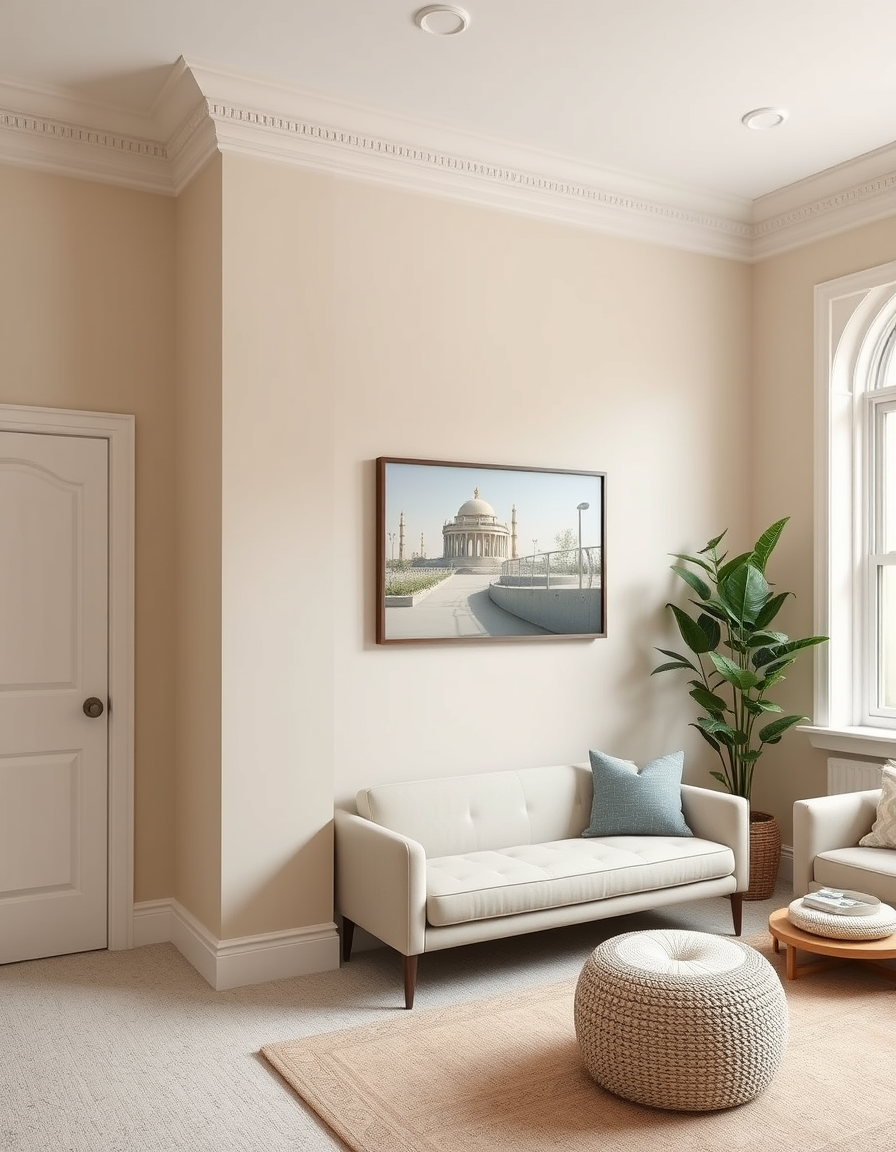 Paint Color idea: room repainted in a new wall color from the photo, accurate paint finish, photorealistic interior render, Sherwin williams alabaster walls with sherwi