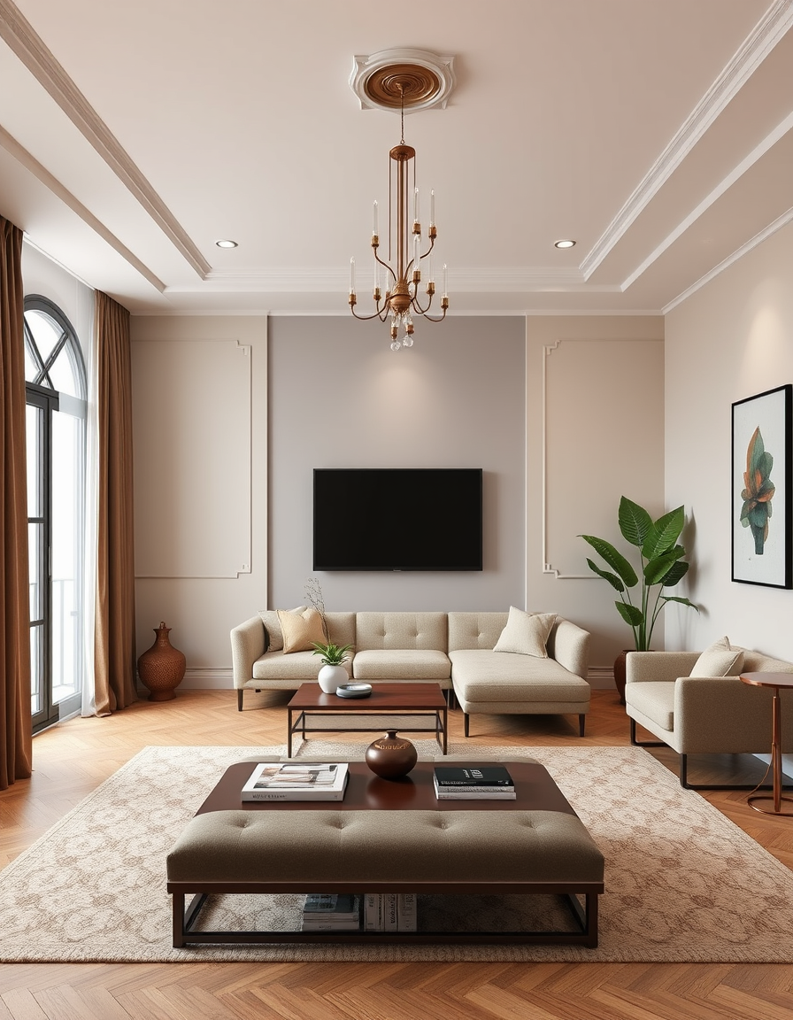 Virtual Staging idea: virtually staged empty room from the photo, tasteful furniture and decor added, photorealistic interior render, منطقة معيشة مفتوحة غير مؤثثة يتم تنسيق