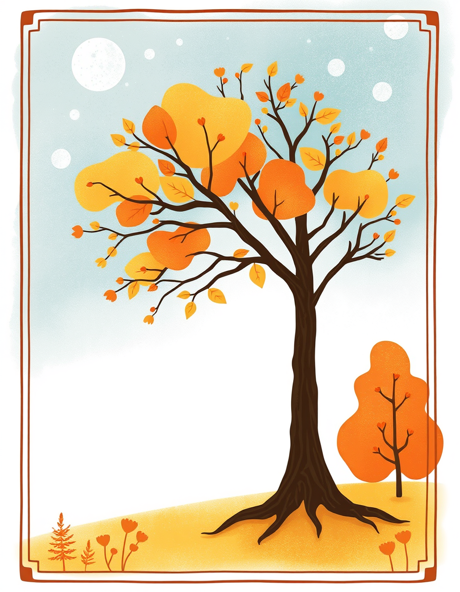 Greeting Cards idea: greeting card design, warm illustration, space for message, Tree , printable greeting card