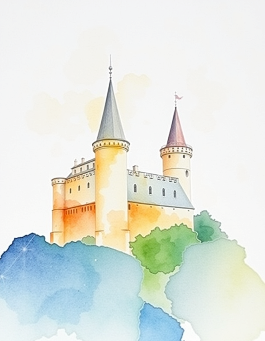 Picture Into Watercolor idea: turn picture into watercolor, transparent washes, paper texture, soft pigment edges, Les tours de la rochelle 17000 , delicate watercolor painting, lu