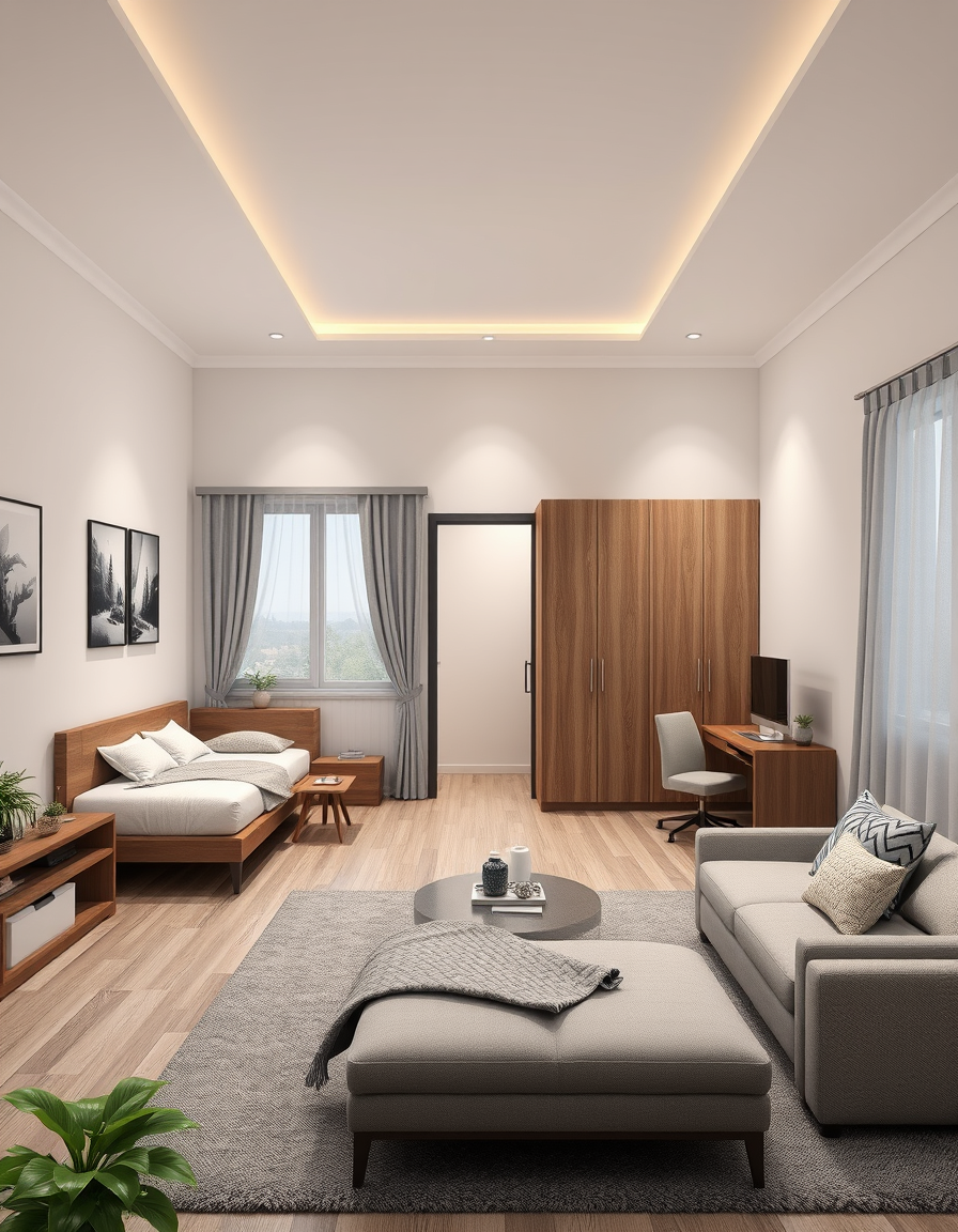 Interior Design idea: AI interior design, cohesive furniture layout decor and lighting, photorealistic interior render, i need 40 m2 object with 2 bedrooms in each small be