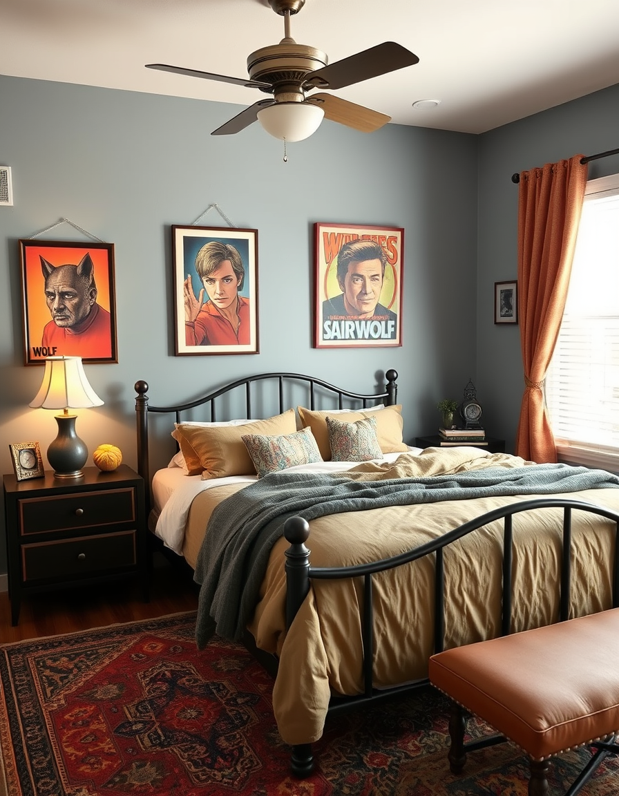 Main painting studio: paint and decorate a bedroom for a male in their mid 50s who likes color texture from the 1970s tv show era and the 1980s tv shows era. example... air