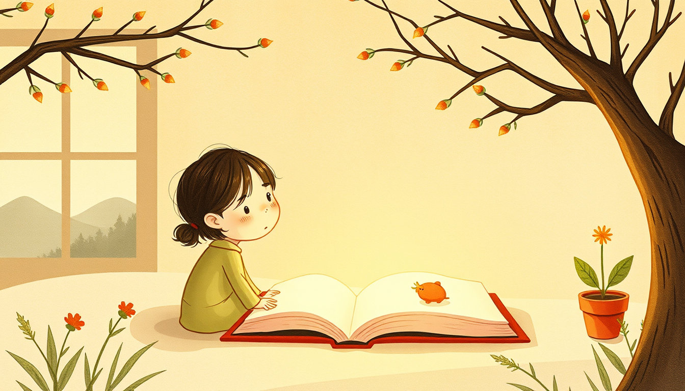 Storybook Illustrations idea: storybook illustration, warm narrative scene, hand-drawn feel, soft palette, 窓辺の黒猫、外は満月 , children's book illustration, page from a picture book