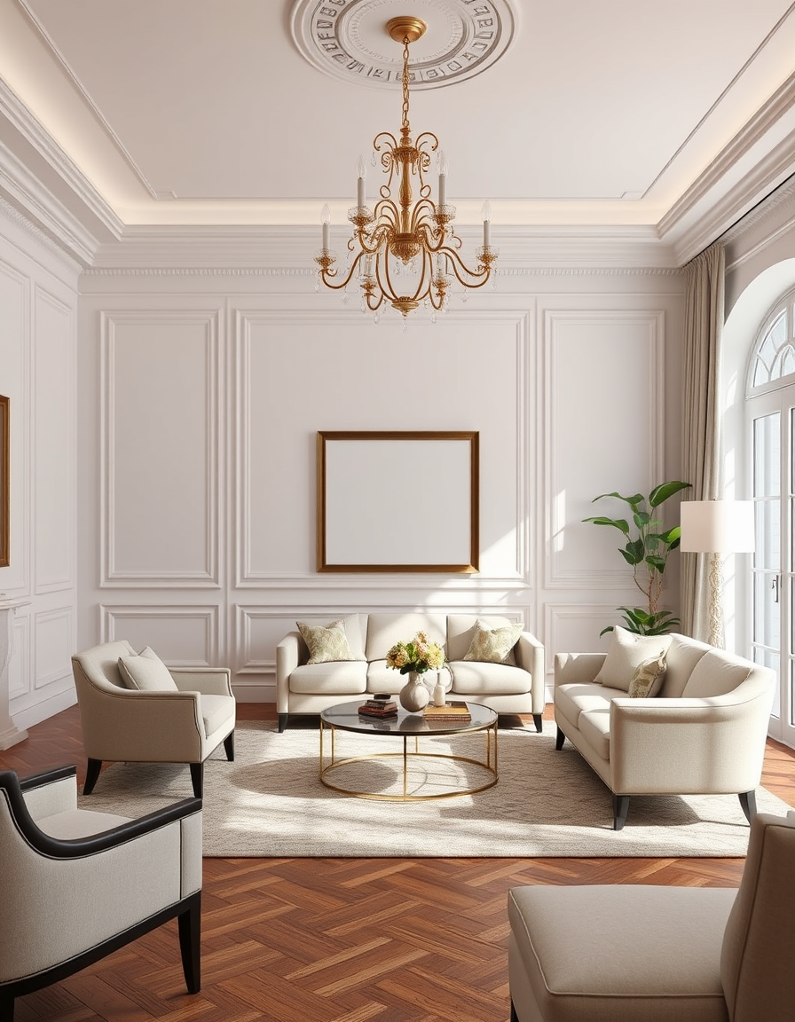Virtual Staging idea: virtually staged empty room from the photo, tasteful furniture and decor added, photorealistic interior render, salon classique luxe , real estate sta