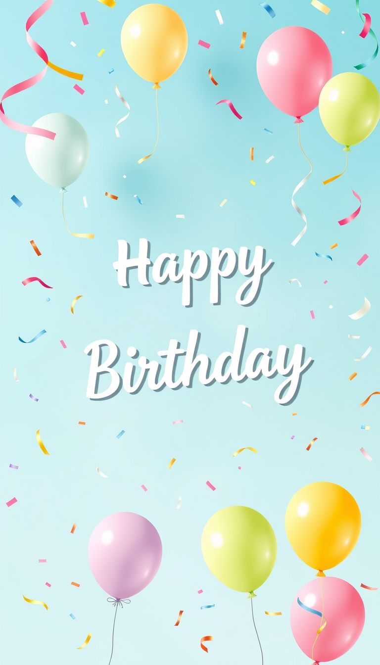 Birthday Cards idea: birthday card design, cheerful festive artwork, space for greeting, bunte Luftballons und Konfetti, Aquarell-Stil, fröhlich und festlich , printable b