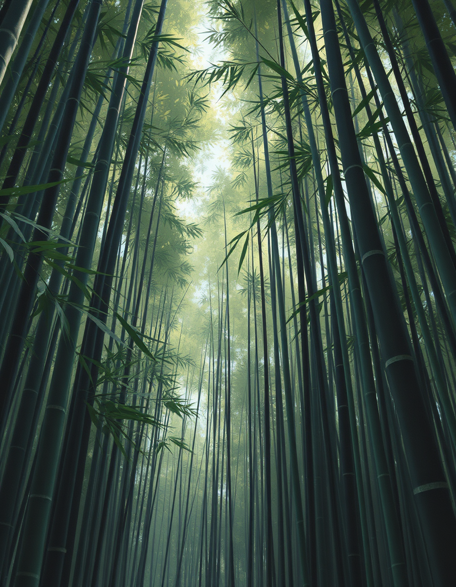 Book Covers idea: cover-ready concept art organized around genre, focal point, and title-safe space, deliberate composition, bamboo forest from up close , polished pain