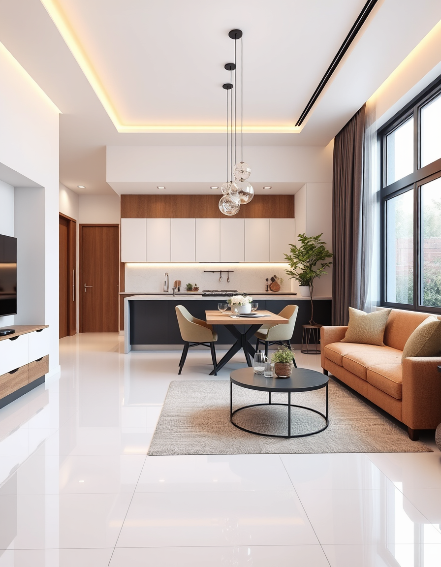 Interior Design idea: AI interior design, cohesive furniture layout decor and lighting, photorealistic interior render, I have a room 11 m /5 m - fit inside modern kitchen