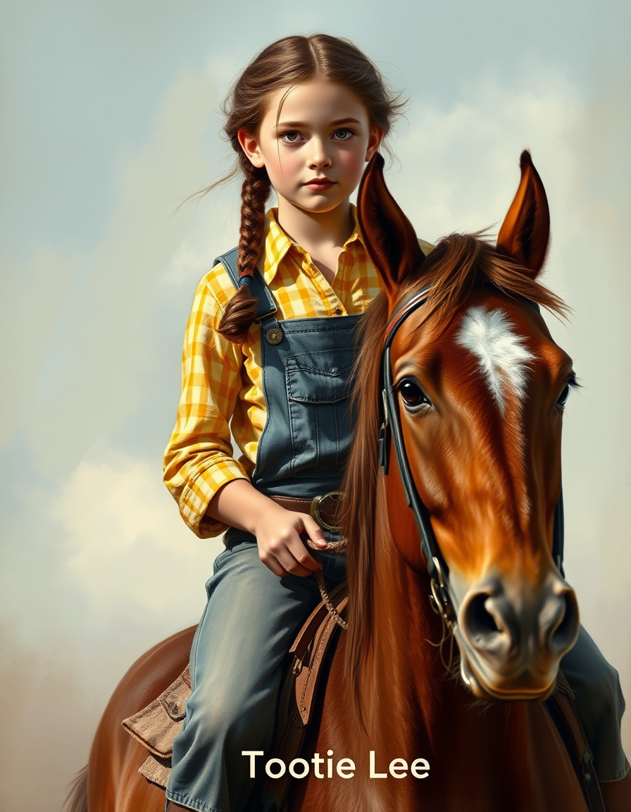 Book Covers idea: cover-ready concept art organized around genre, focal point, and title-safe space, deliberate composition, A 12-year-old female with 2 brown braids. S