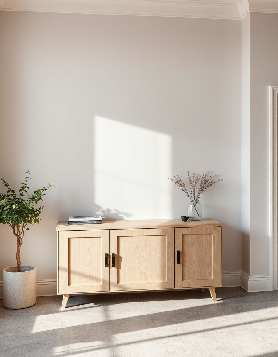 Room Paint idea: room paint visualization, preserve furniture layout and lighting, change wall color only, Eine Wand wo ein Jysk Sandy Sideboard mit 3 türen vorsteht, 