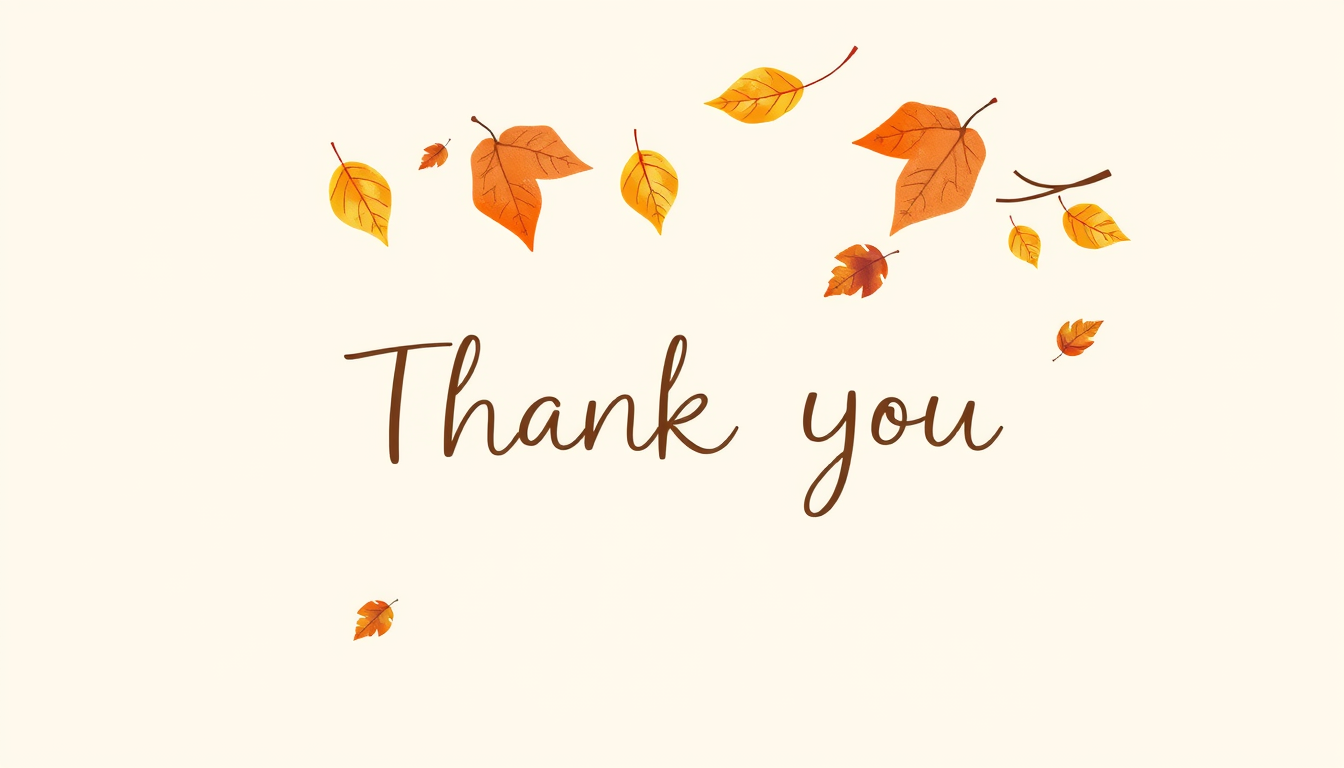 Greeting Cards idea: greeting card design, warm illustration, space for message, illustrated autumn leaves falling around a simple thank-you lettering , printable greeting