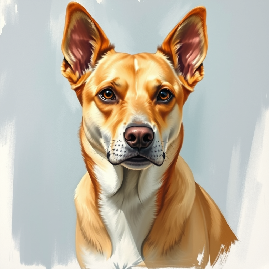 Turn Photo Into Painting idea created from the prompt: a source photo redrawn with visible physical brushwork, deliberate composition, a pet portrait in bright acrylic with a simple background , 