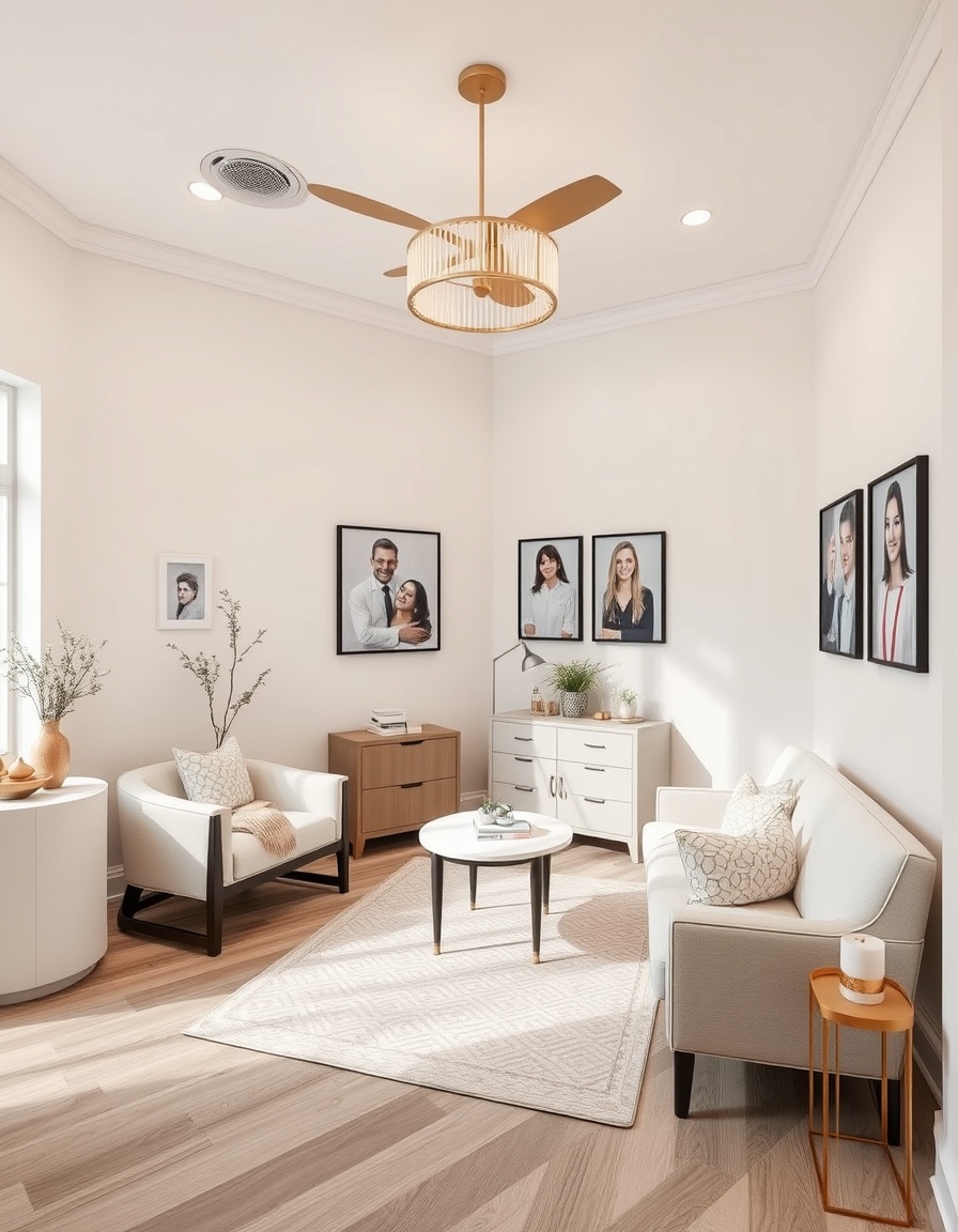 Virtual Staging idea: virtually staged empty room from the photo, tasteful furniture and decor added, photorealistic interior render, room mock up of med spa with transitio