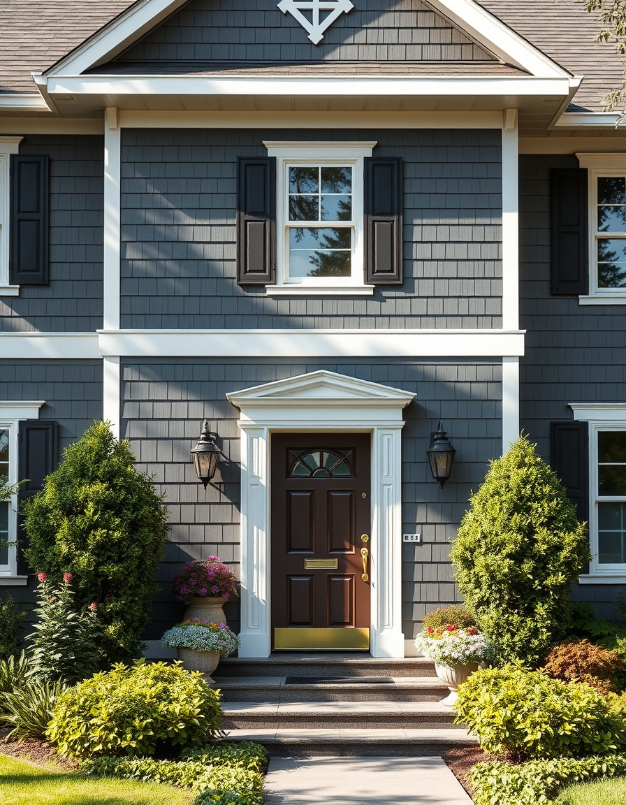 Exterior Paint idea: home exterior paint visualization, preserve architecture and landscaping, recolor siding trim and front door, nas colunas colocar a cor metropole e ab