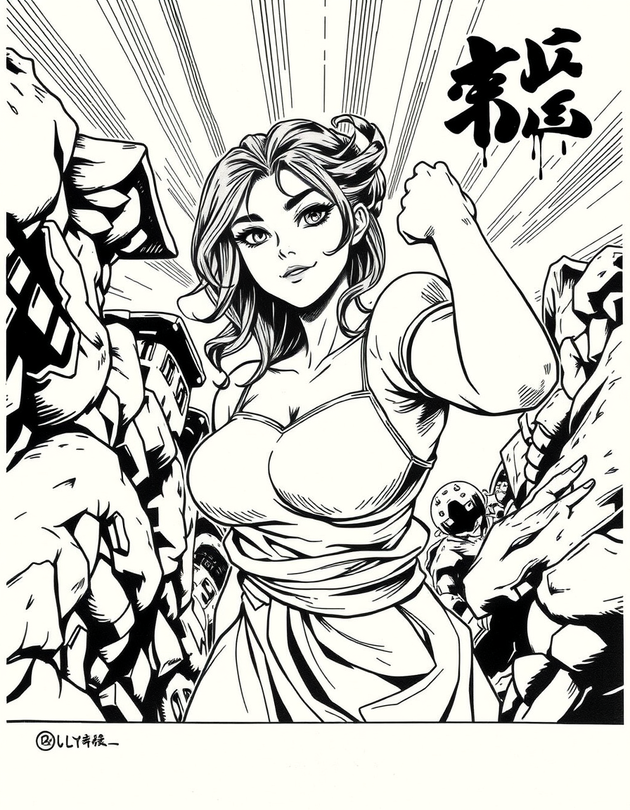 Comic Art idea: comic art, bold ink lines, halftone shading, dynamic composition, ダンスを踊っているポニーテールの女の子のイラスト背景白。20歳くらい。色つける。鉛筆で書いたような感じ。長ズボンで半袖T , graphic novel illustr