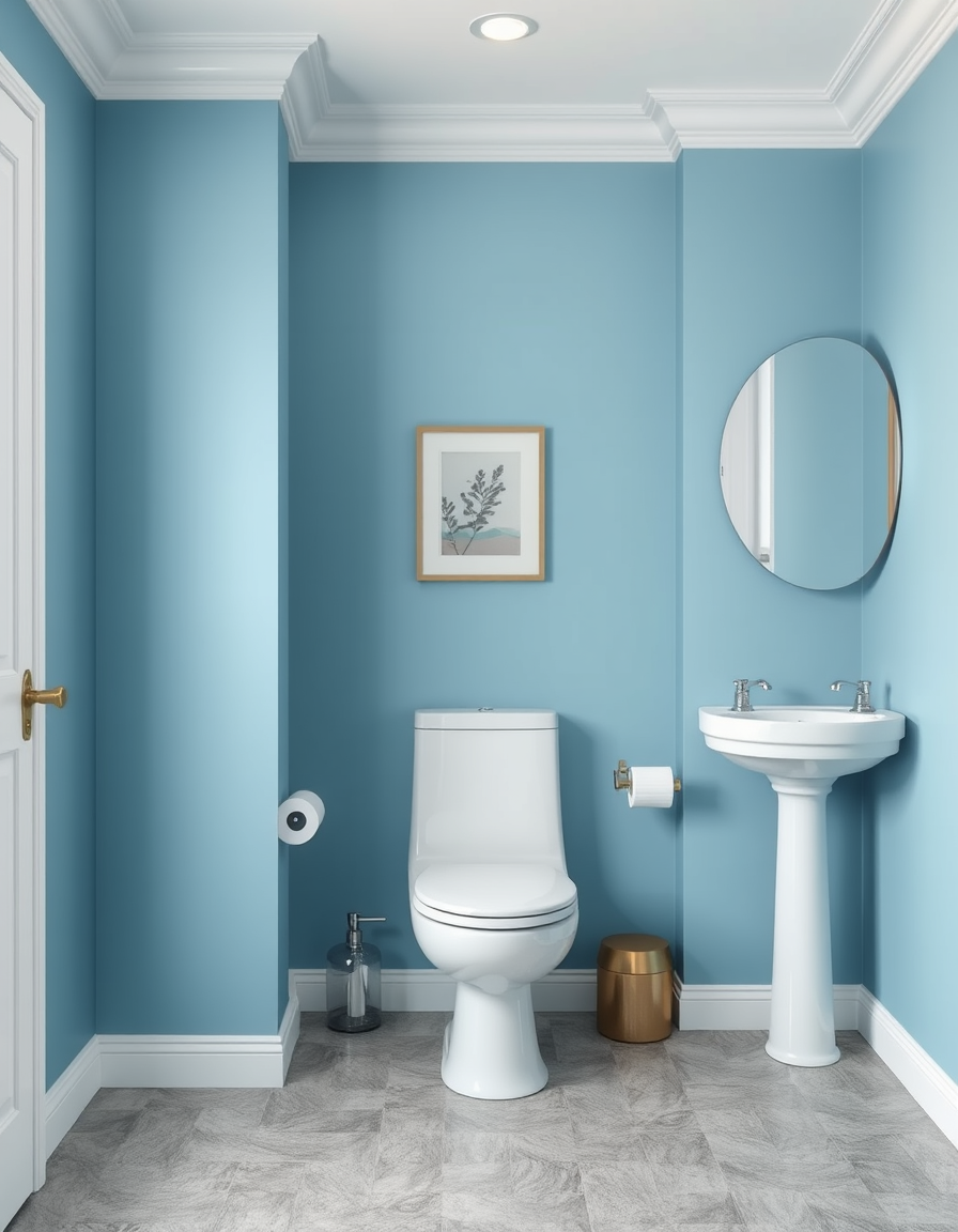 Paint Color idea: room repainted in a new wall color from the photo, accurate paint finish, photorealistic interior render, toilet painted with grey flooring, wall pain