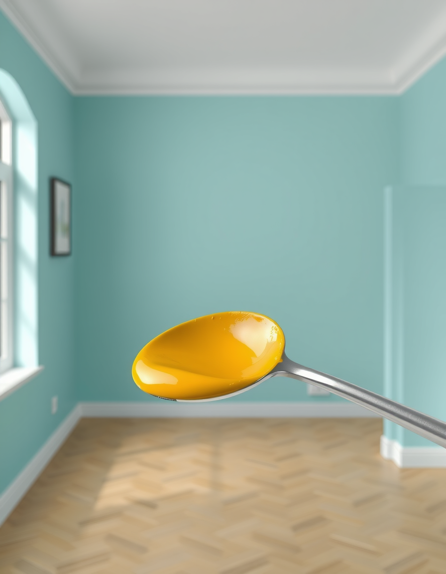 Paint Color idea created from the prompt: room repainted in a new wall color from the photo, accurate paint finish, photorealistic interior render, a spoon that is coated with dark y