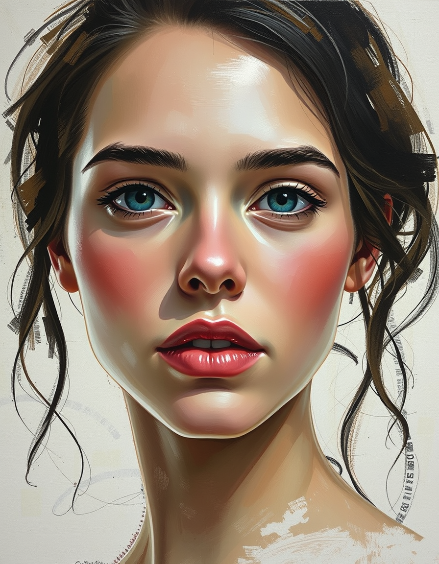 Portrait Into Paintings idea: painted portrait from photo, preserve face identity, flattering painterly lighting, abstract artwork with thick paint finish , fine art portrait, soft
