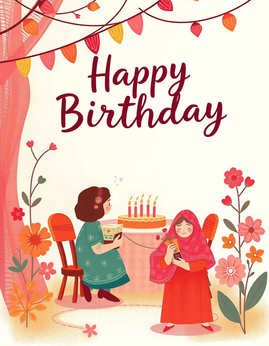 Greeting Cards idea: greeting card design, warm illustration, space for message, Happy Birthday Ms. Lileth! , printable greeting card