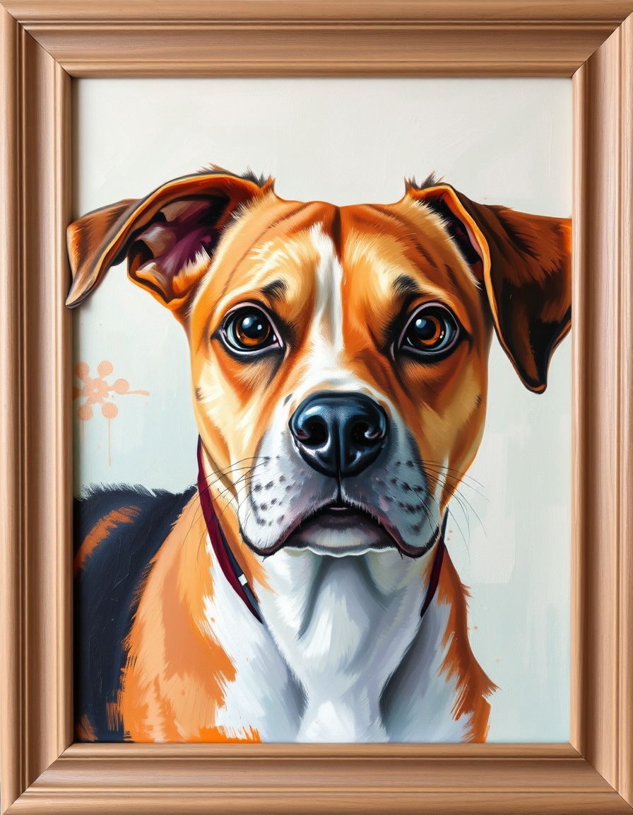 Turn Photo Into Paintings idea: painting from the photo, expressive brushwork, painterly rendering, un portrait d'animal de compagnie à l'acrylique avec des couleurs vives et une tex