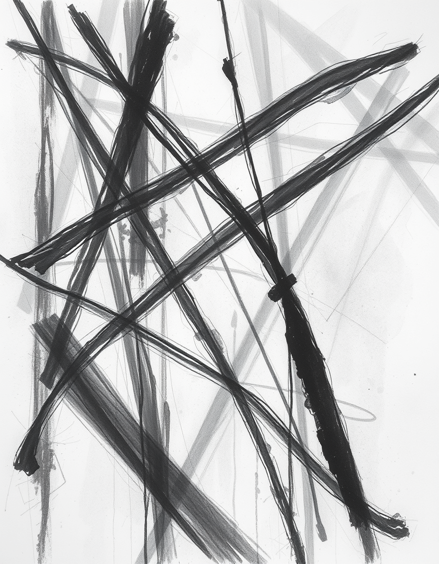 Charcoal Drawings idea: charcoal drawing, high contrast, sketchy lines, dramatic shadows, abstract , charcoal on paper, fine art drawing