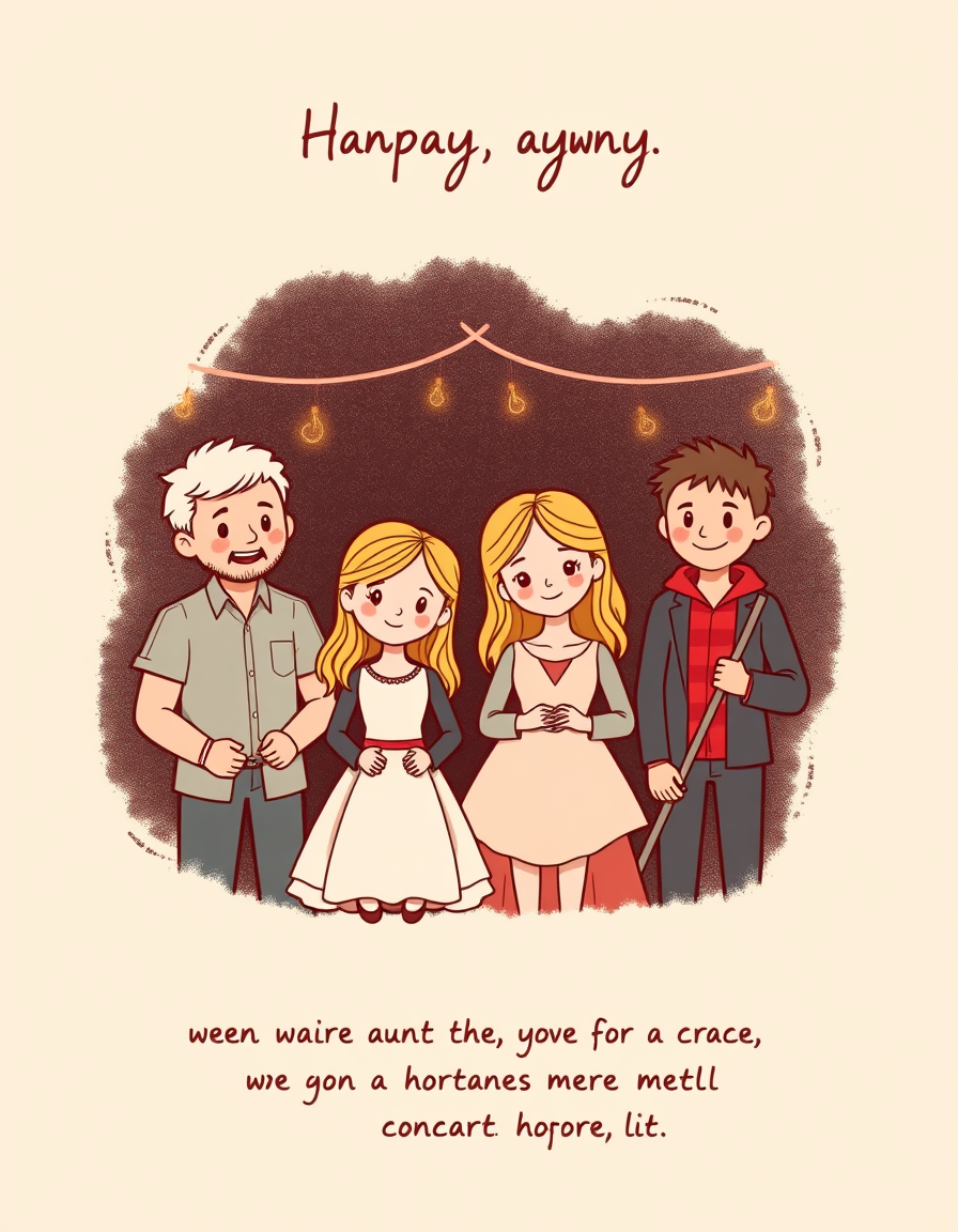 Greeting Cards idea: greeting card design, warm illustration, space for message, the promt is as follows: I want a picture with two parents with blonde girl twins, that lo