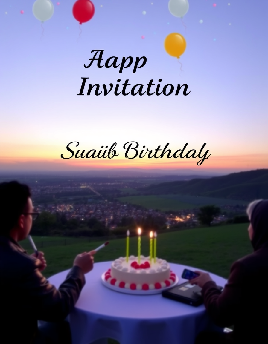 Main painting studio: Make a letter of invitation for Suaib Eathally invites you to his birthday 12th March 2027 at his place. There will infinite food and drinks.