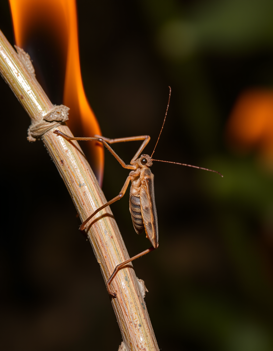 Main painting studio: a stick bug that is near fire