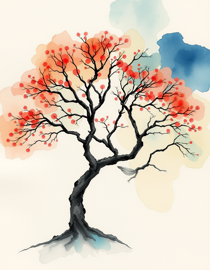 Picture Into Watercolor idea: turn picture into watercolor, transparent washes, paper texture, soft pigment edges, japanese tree , delicate watercolor painting, luminous color, han