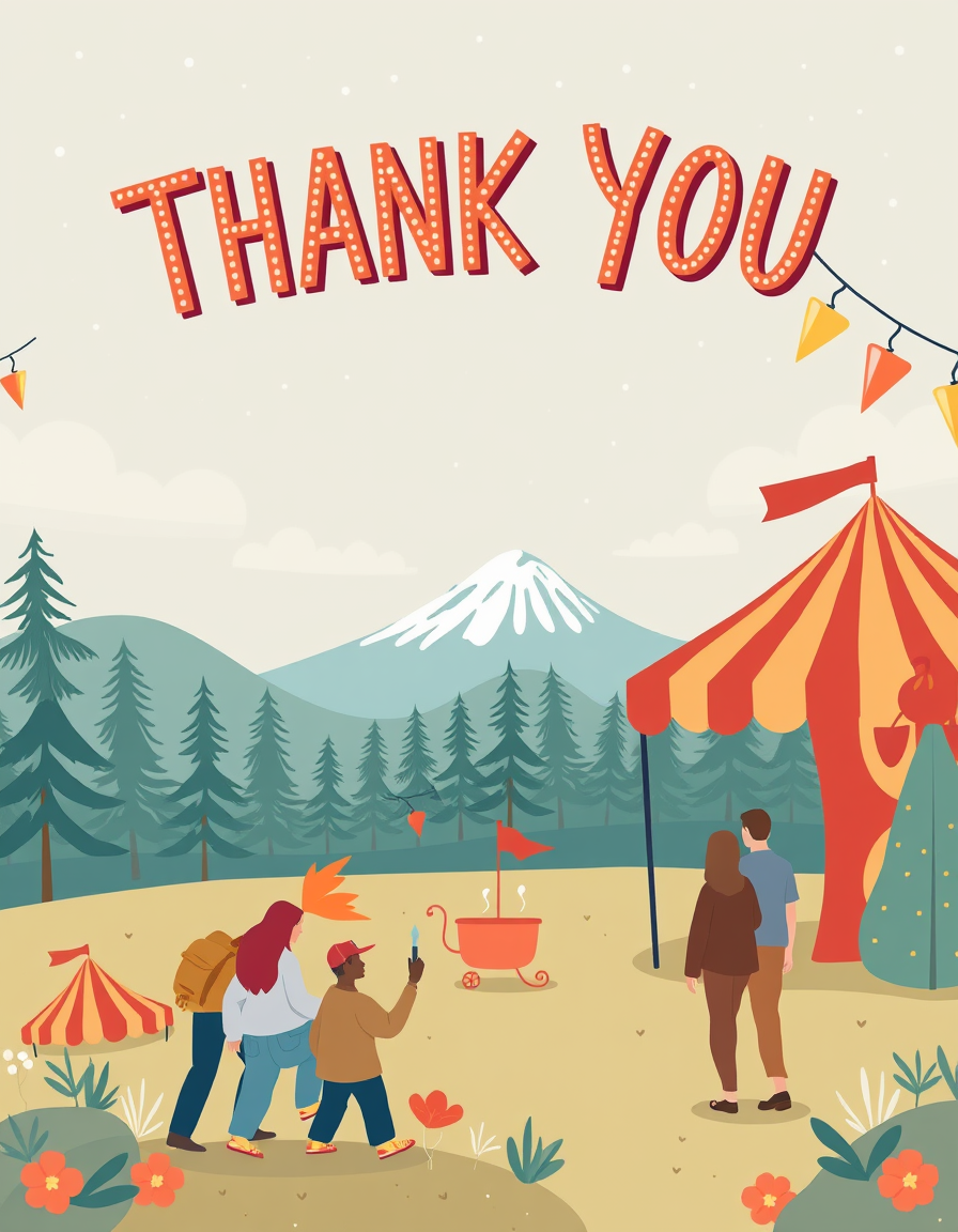 Greeting Cards idea: greeting card design, warm illustration, space for message, make a thank you card for cascadia staff for throwing a carnival for the residents, make i