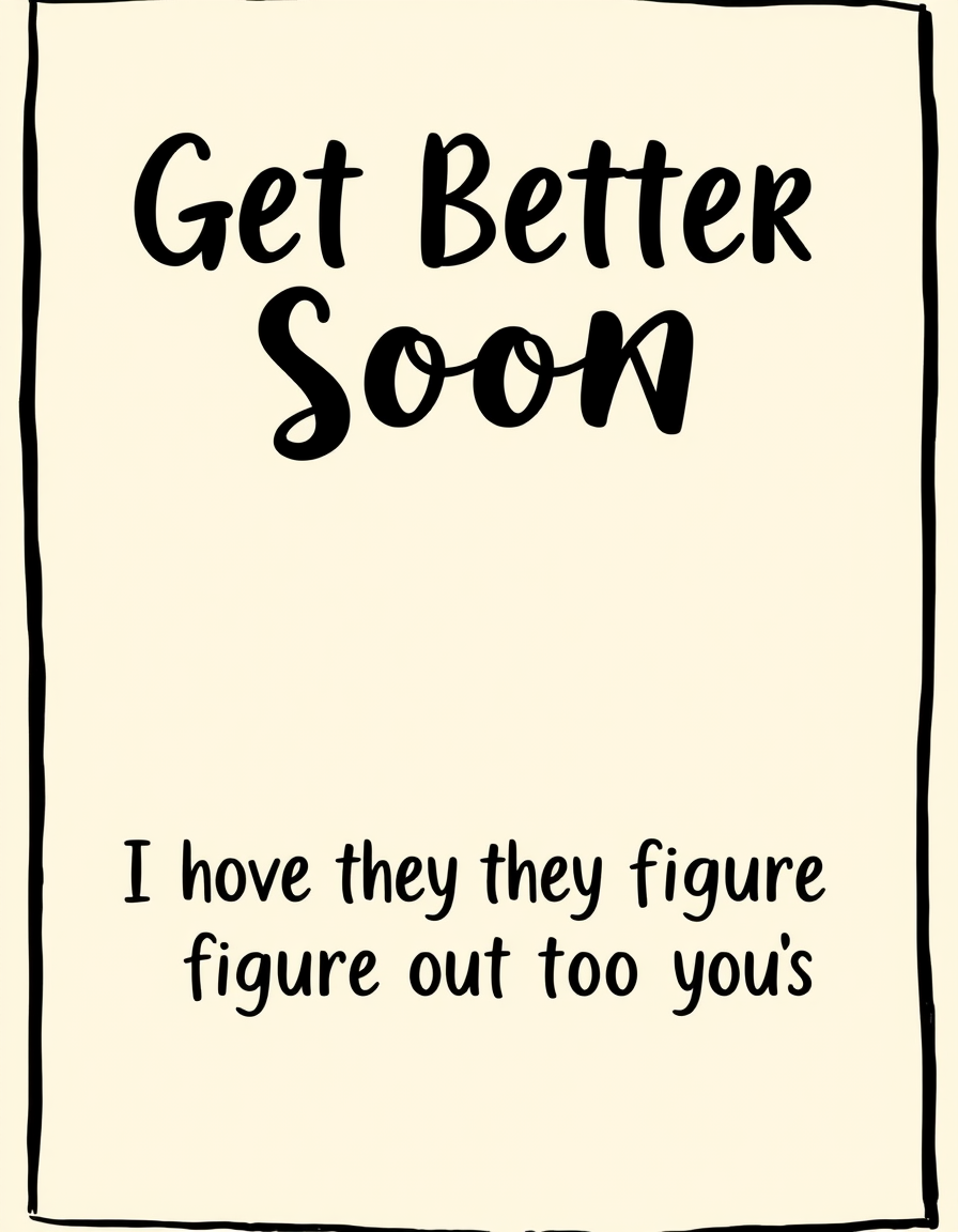 Greeting Cards idea: greeting card design, warm illustration, space for message, Generate an image with the phrase "Get Better Soon" on top with the phrase "I hope they fi