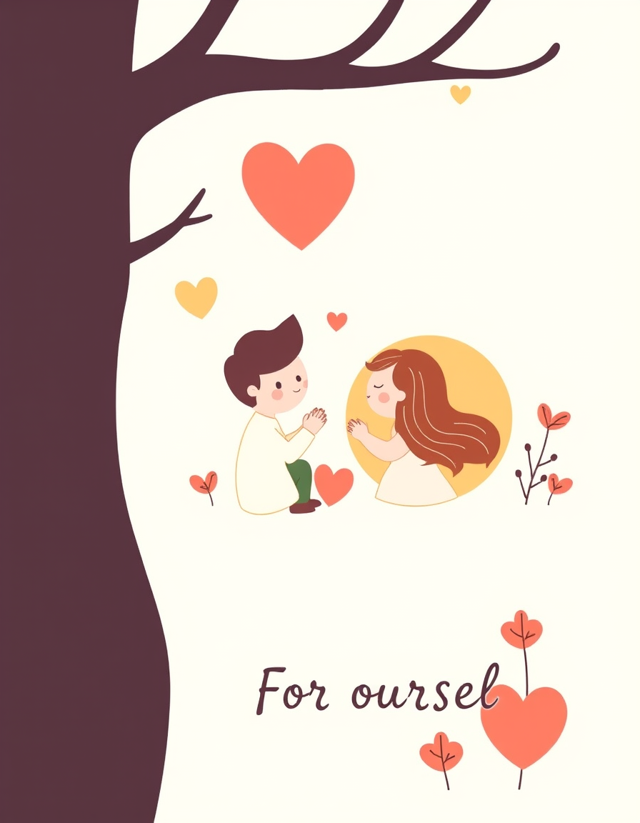 Greeting Cards idea: greeting card design, warm illustration, space for message, For ourself ❤️ , printable greeting card