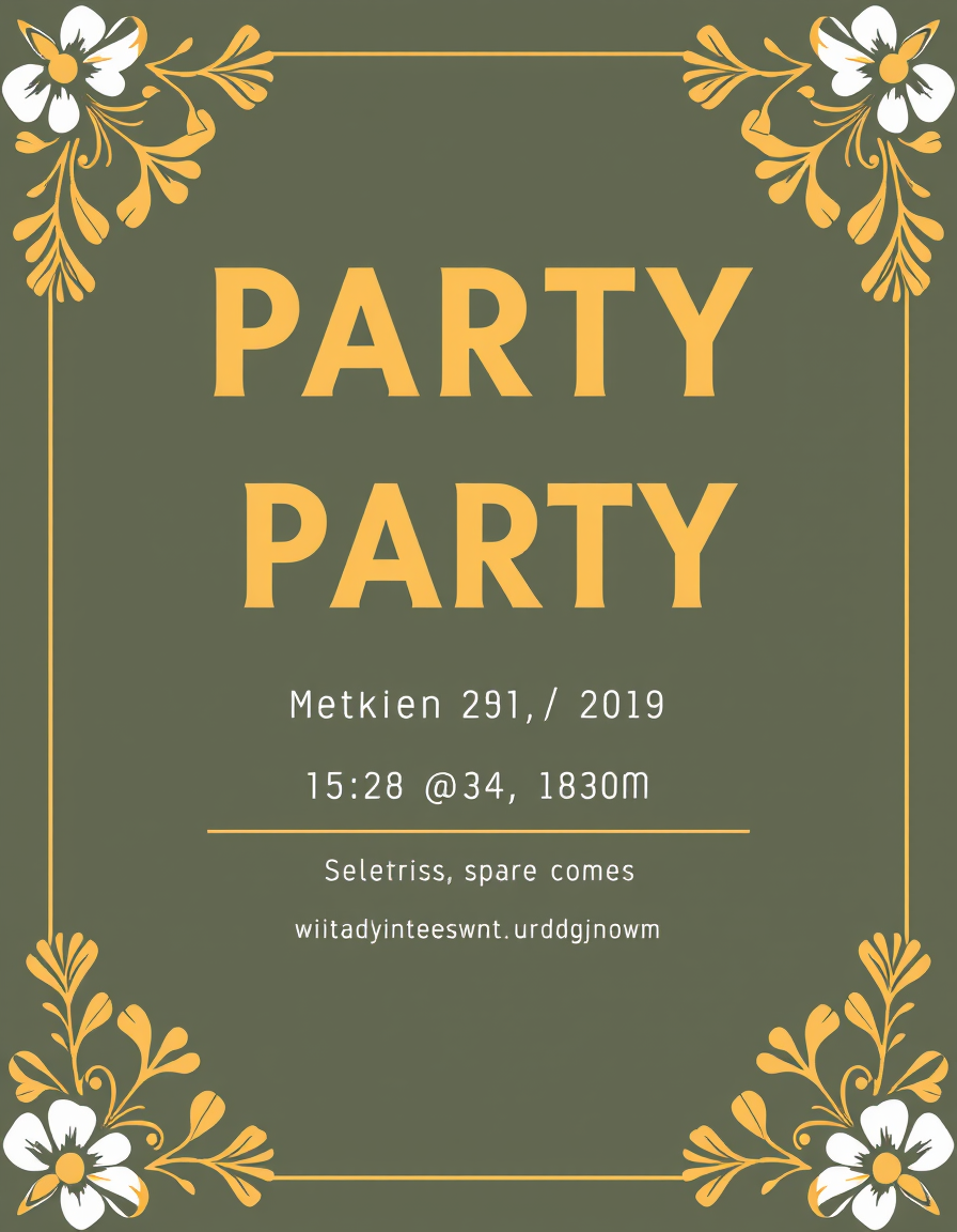 Invitation idea: party invitation design, festive layout, decorative border, space for event details, motyw kwiatów urodzinowych , printable invitation