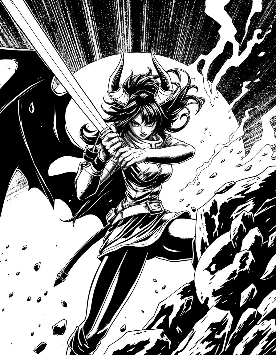 Comic Art idea: comic art, bold ink lines, halftone shading, dynamic composition, Shinobu from deamon slayer , graphic novel illustration, comic panel ready
