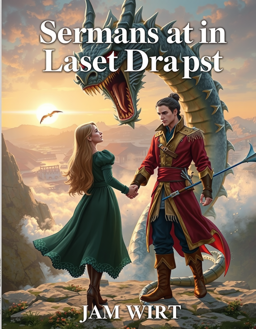 Book Covers idea: book cover composition, vertical 2:3 format, title-ready negative space at top, evocative subject, can you make the man younger and the dragon not so 