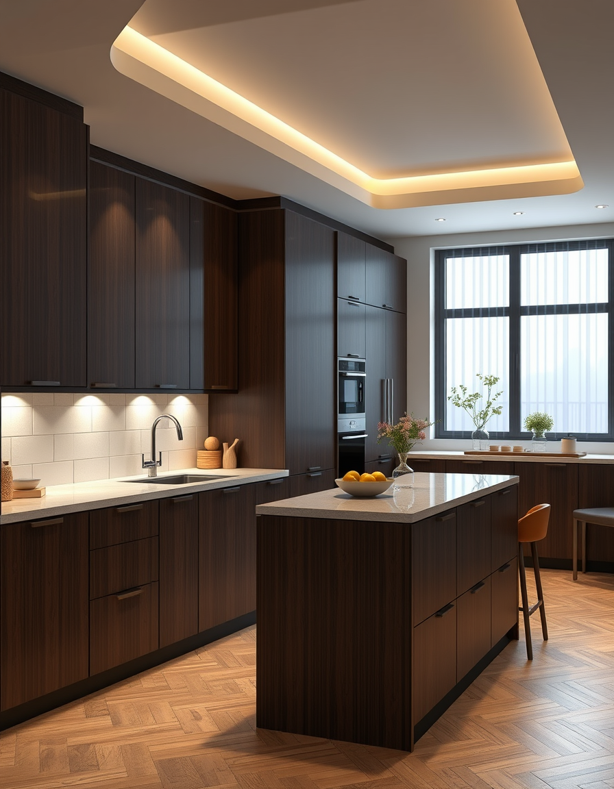Kitchen Design idea: AI kitchen design, modern cabinetry countertops and lighting, photorealistic interior render, مطبخ مغربي على شكل L برفوف من الاليمينيوم , kitchen remo