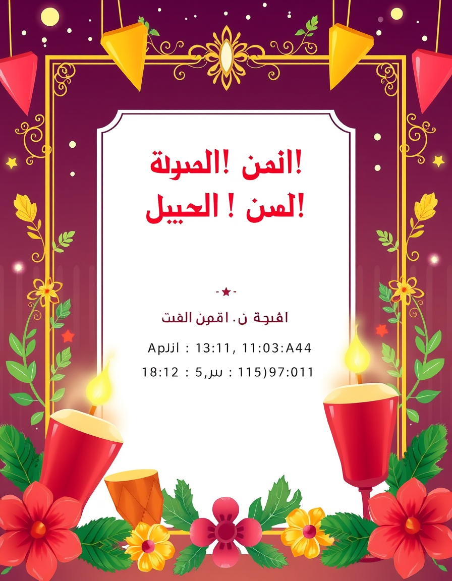 Invitation idea: party invitation design, festive layout, decorative border, space for event details, . عن ابن مسعود رضي الله عنه أن رسول الله ﷺ قال: «يا ابن مسعود! إن