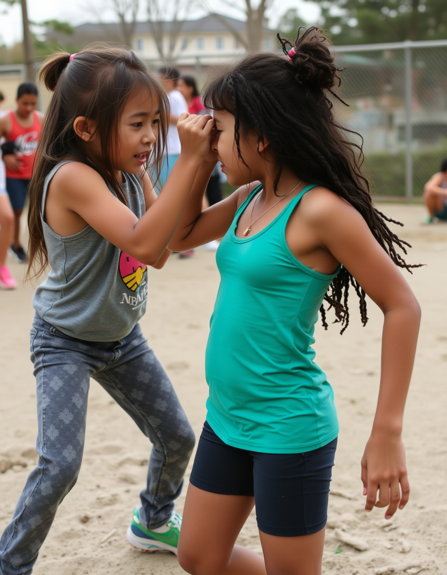 Main painting studio: two girls fighting using their big boos