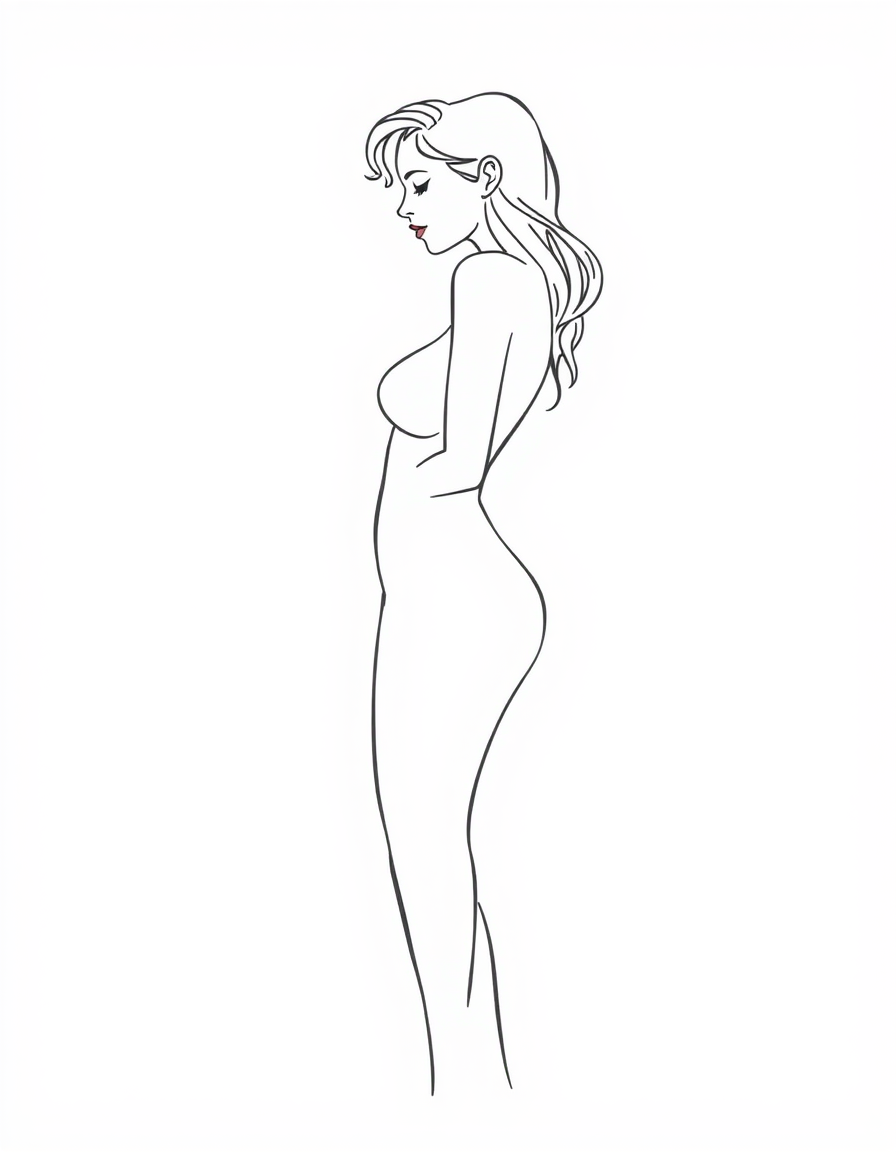 Photo To Outline idea: photo to outline drawing, clean contour lines, minimal shading, preserve subject silhouette, Fais une femme nue , simple black line art, white backgro