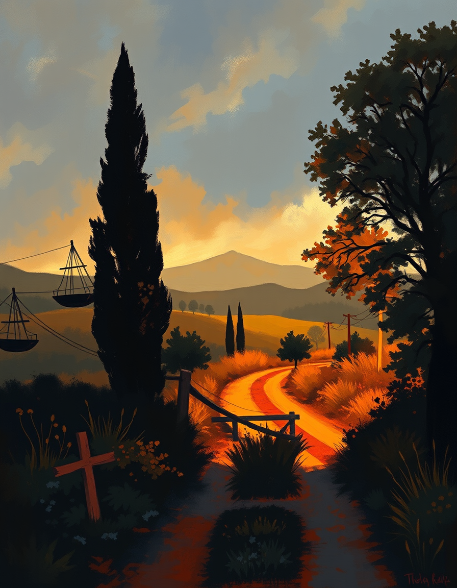 Main painting studio: Chiaroscuro lighting, warm lighting, impressionist style countryside