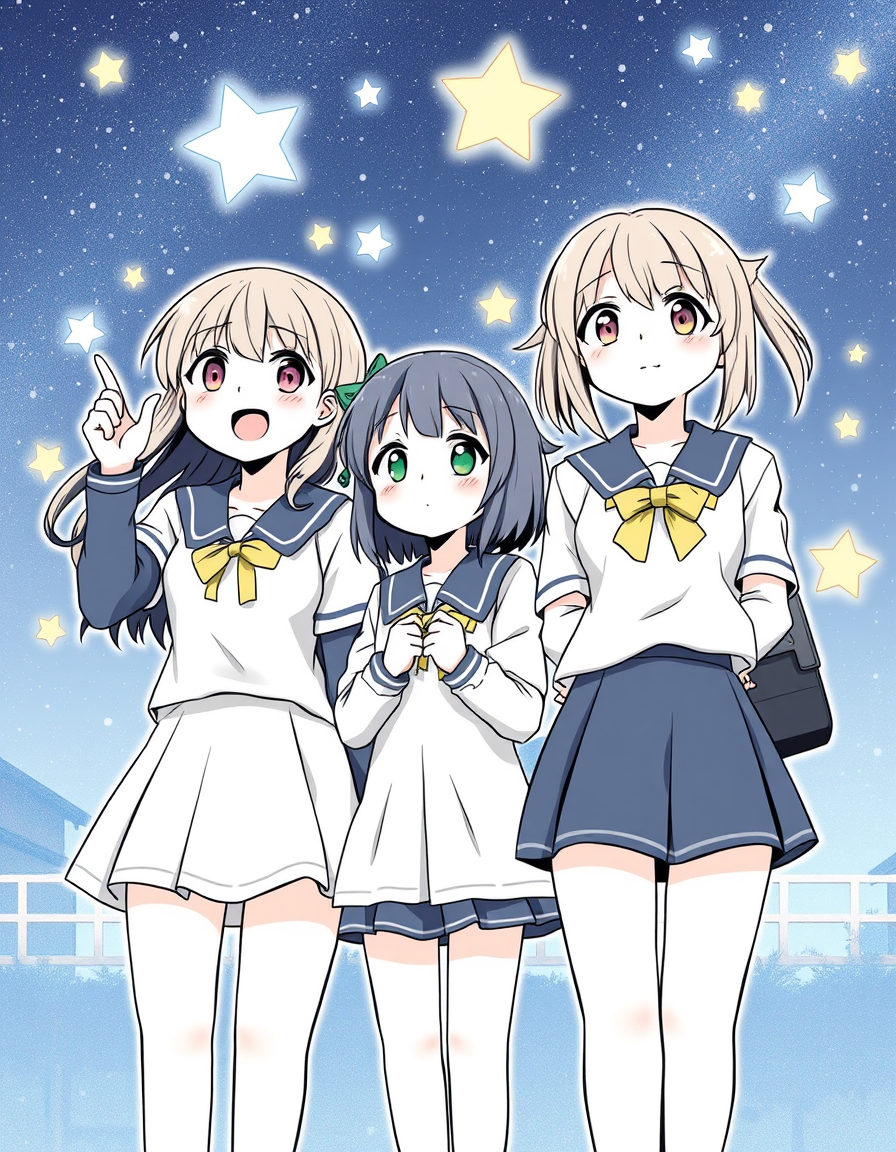 Comic Art idea: comic art, bold ink lines, halftone shading, dynamic composition, Create an anime/manga-style school mystery comic called Starlight Academy. The story