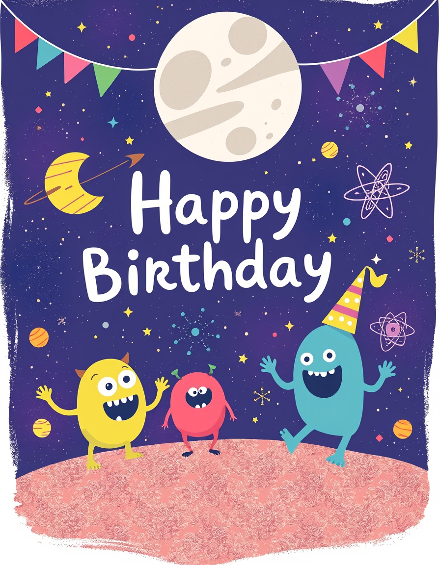 Birthday Card idea created from the prompt: birthday card design, cheerful festive artwork, space for greeting, monsters inc themed happy birthday card , printable birthday card