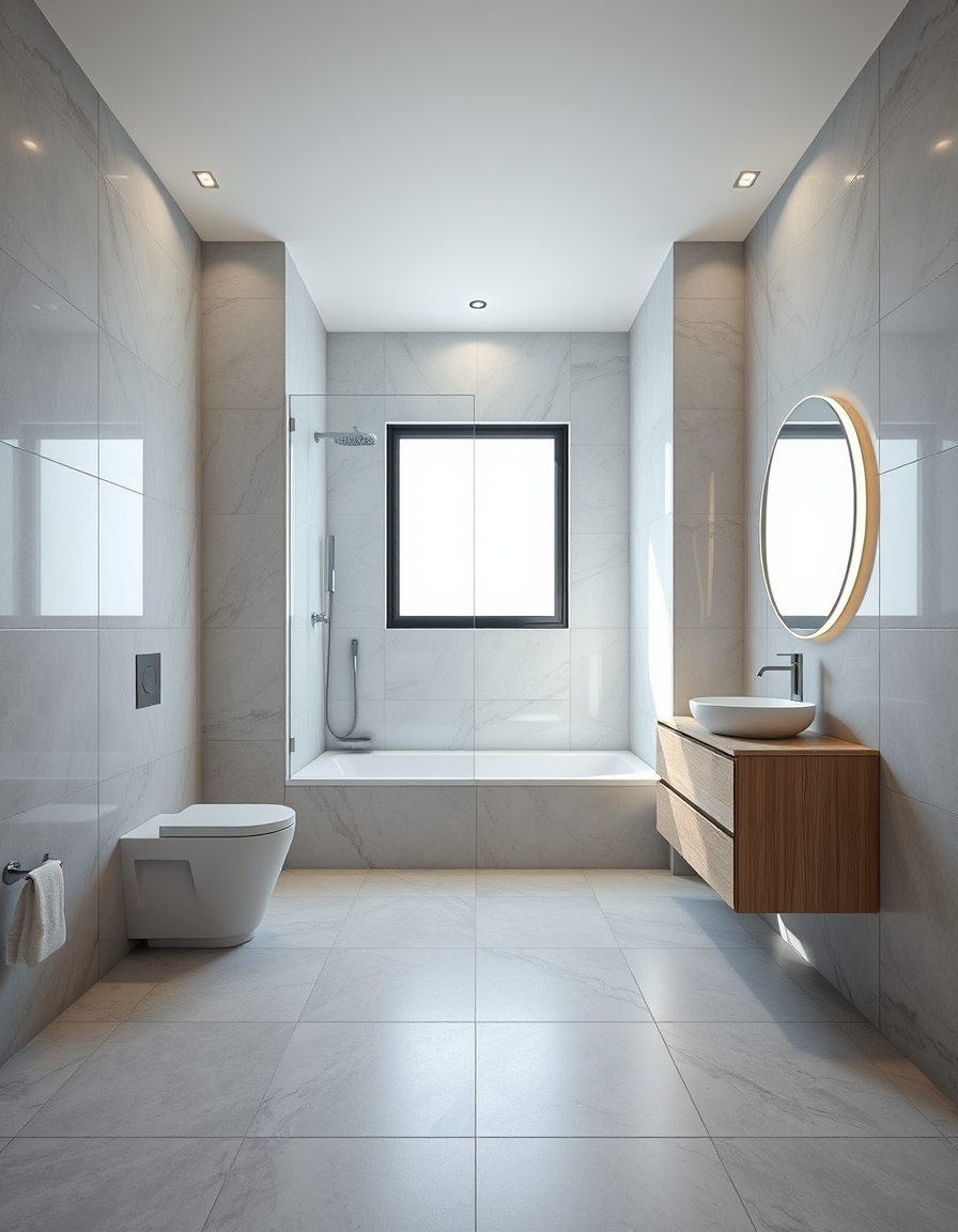 Bathroom Design idea: AI bathroom design, tiled surfaces vanity and fixtures, photorealistic interior render, Photorealistic interior architectural render of a spacious 25 