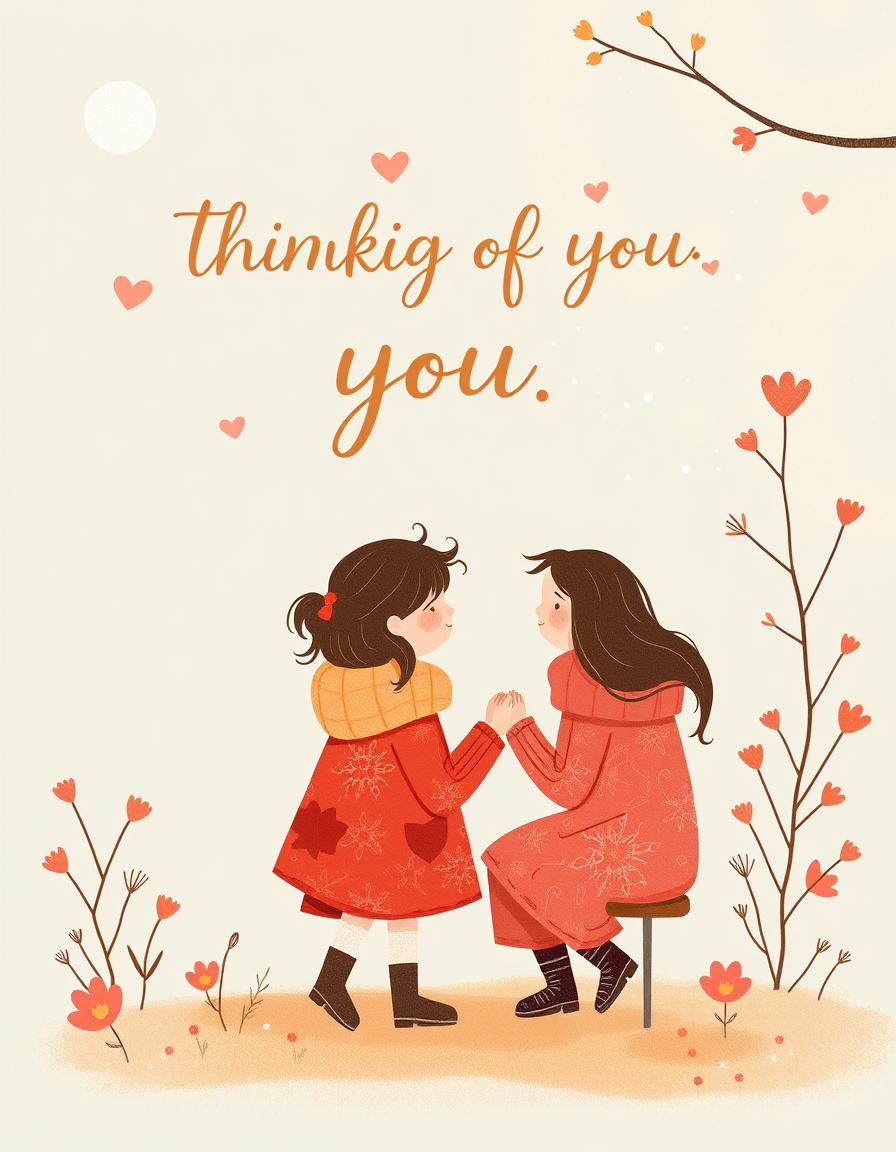 Greeting Cards idea: greeting card design, warm illustration, space for message, thinking of you , printable greeting card