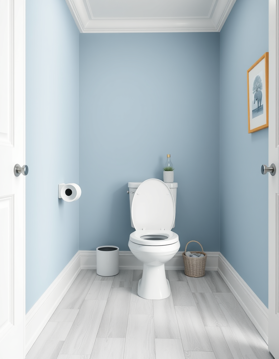 Paint Color idea: room repainted in a new wall color from the photo, accurate paint finish, photorealistic interior render, toilet painted with Nippon paint 2 full pane